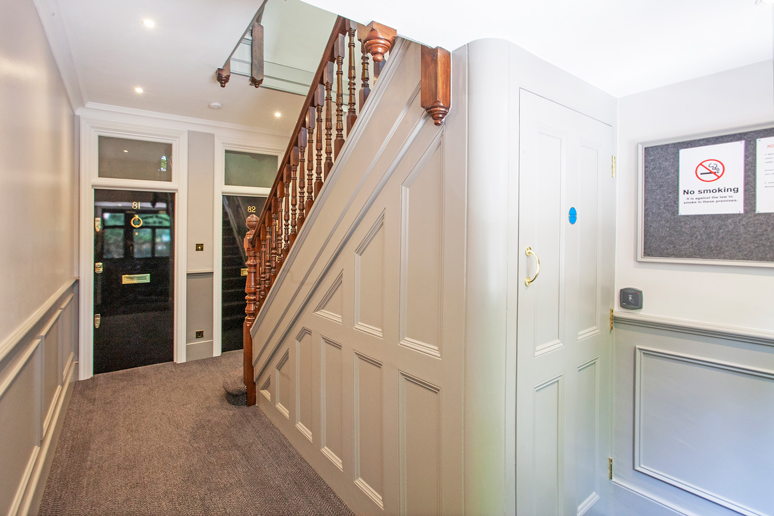 A view of the inside of one of the entrance blocks in Morshead Mansions