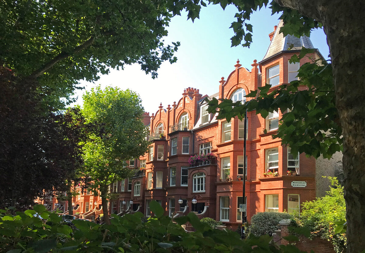 A view of Morshead Mansions, one of the most beautiful London Mansion Blocks in Maida Vale