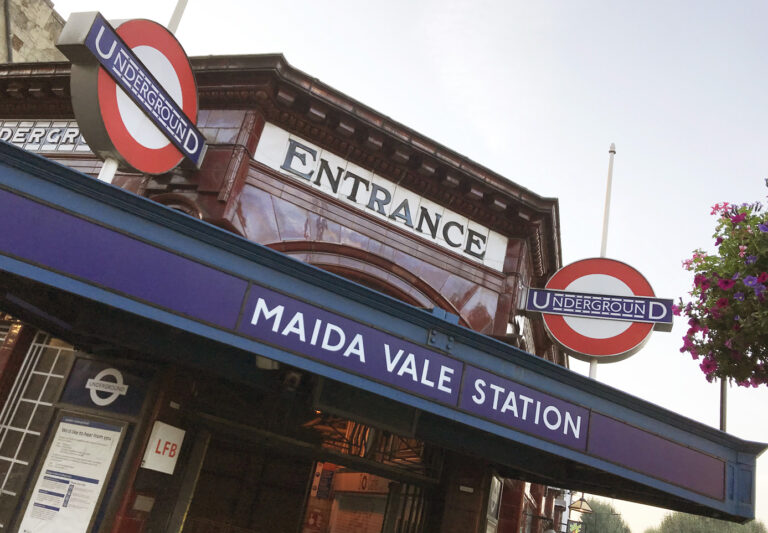 A view from the corner of Elgin Avenue and Randolph Avenue showing the entrance to Maida Vale Station