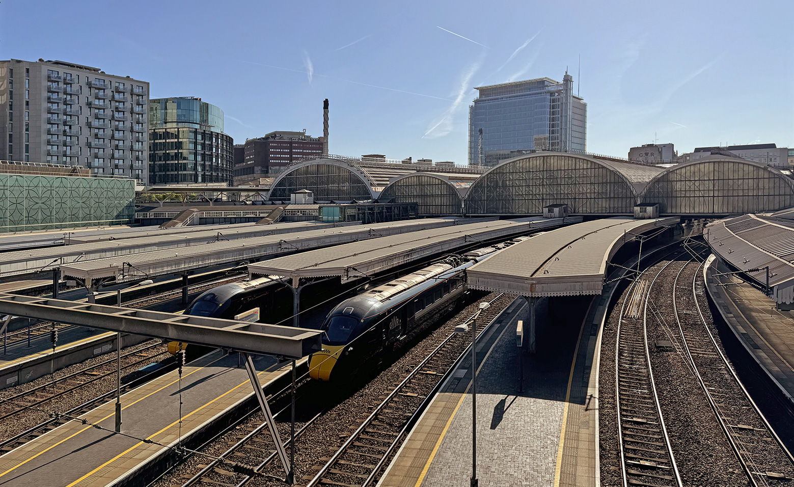 The platforms at Paddington Station are covered by Brunel's Glass and wrought iron roofing