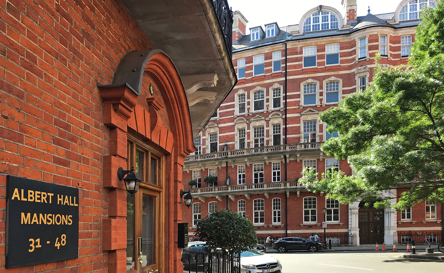 Albert Hall Mansions, thought to be the first red brick block in London